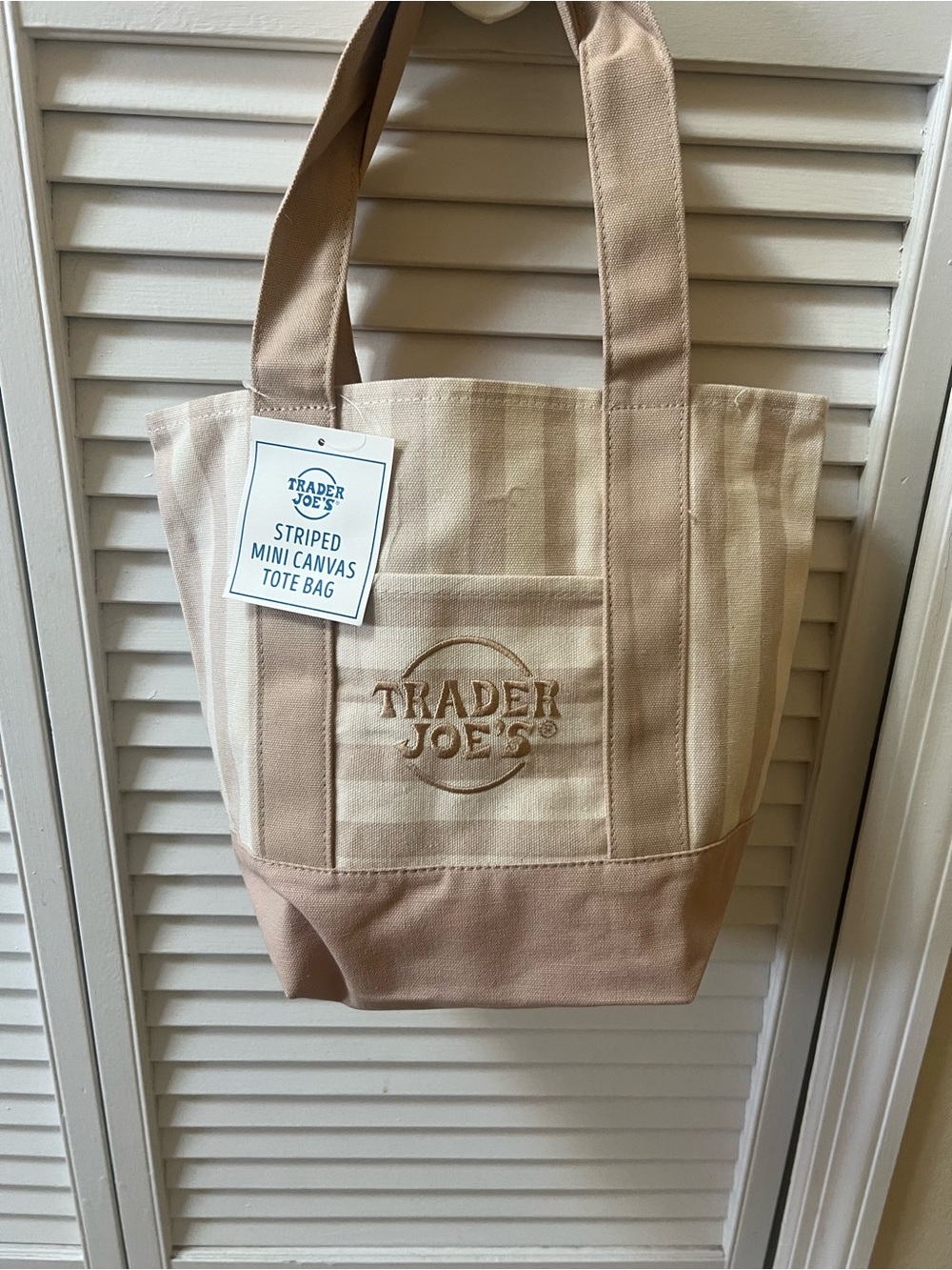 Beige Striped Canvas Tote Bag Trader Joe's Mini Tote - 2026 Drop NEW WITH TAGS